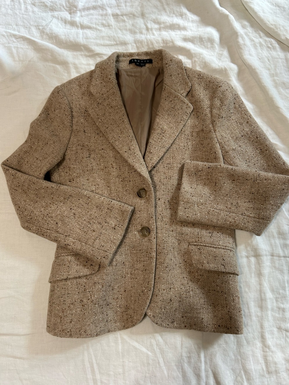 Theory Tan Beige Tweed Nerina Wool Blazer Jacket